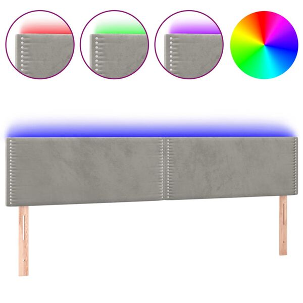 vidaXL Cabeceira de cama c/luzes LED veludo 200x5x78/88 cm cinza-claro