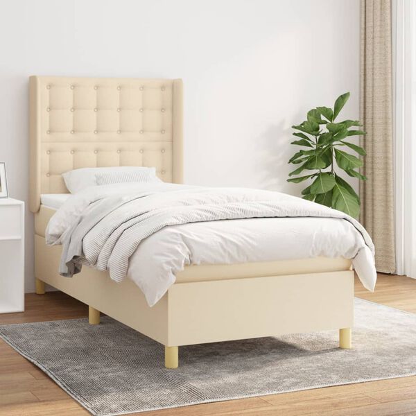 vidaXL Cama com molas/colch&atilde;o 80x200 cm tecido cor cr&egrave;me
