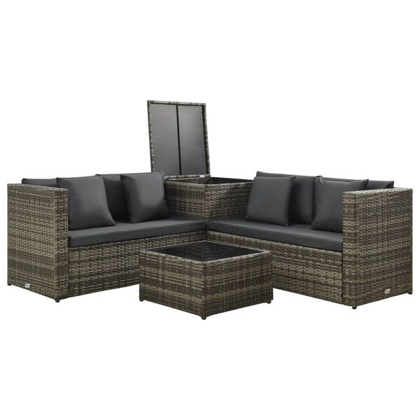 vidaXL 4 pcs conjunto lounge de jardim c/ almofadões vime PE cinzento