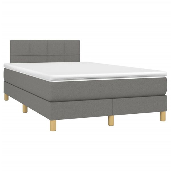 vidaXL Cama box spring c/ colch&atilde;o e LED 120x190 cm tecido cinza-escuro