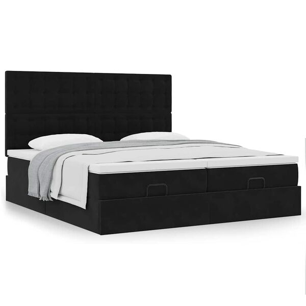 vidaXL Estrutura de cama otomana com colch&otilde;es 180x200cm veludo preto