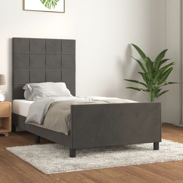 vidaXL Estrutura de cama sem colch&atilde;o 90x190 cm veludo cinzento-escuro