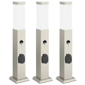 vidaXL Lumin&aacute;rias de balizador com sensor e tomada, 3 pe&ccedil;as, 50 cm, a&ccedil;o inoxid&aacute;vel, IP44
