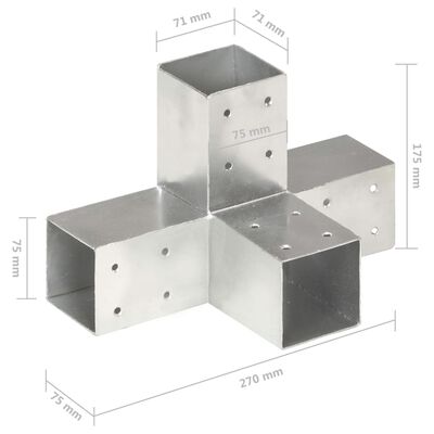 vidaXL Bases para poste em forma de X 4 pcs 71x71 mm metal galvanizado