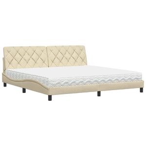 vidaXL Cama com colchão 200x200 cm tecido cor creme