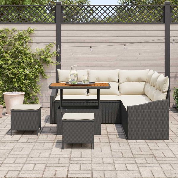vidaXL Conjunto de Sof&aacute; de Jardim 8 pcs Preto Rattan Sint&eacute;tico