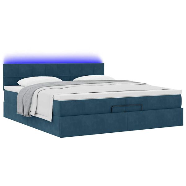vidaXL Cama otomana com colch&otilde;es/LEDs 200x200 cm veludo azul-escuro