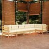 vidaXL 6 pcs conjunto lounge de jardim c/ almofadões cor creme pinho