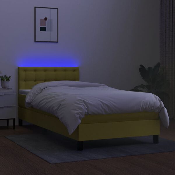 vidaXL Cama box spring c/ colch&atilde;o e LED 90x190 cm tecido verde