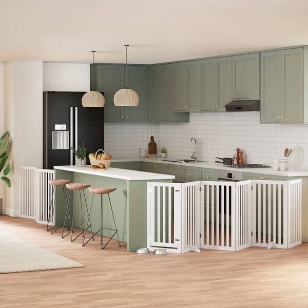 vidaXL Port&atilde;o p/ c&atilde;es com porta dobr&aacute;vel 9 pain&eacute;is 450 cm &aacute;lamo branco