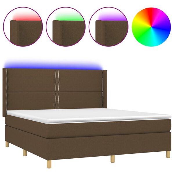 vidaXL Cama box spring c/ colch&atilde;o/LED 180x200cm tecido castanho-escuro