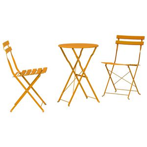 vidaXL Conjunto Bistro Dobr&aacute;vel 3 unid. Mostarda A&ccedil;o