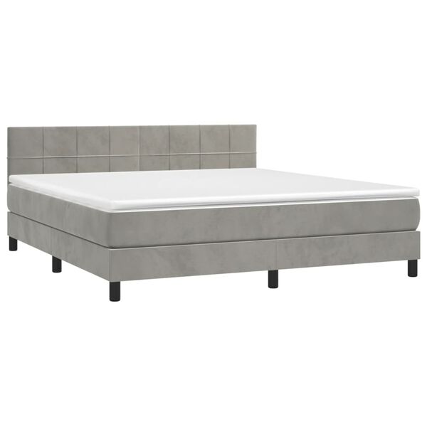 vidaXL Cama box spring c/ colch&atilde;o/LED 160x200 cm veludo cinzento-claro