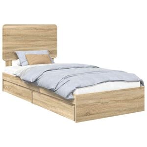 vidaXL Cama com Armazenamento com gaveta Carvalho Sonoma 90 x 190 cm