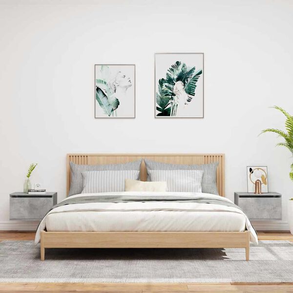 vidaXL Mesas de cabeceira de parede c/ luzes LED 2pcs cinzento cimento