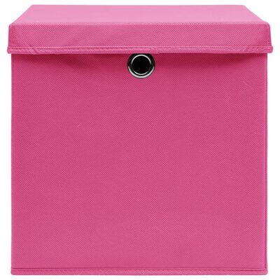 vidaXL Caixas de arrumação com tampas 4 pcs 32x32x32 cm tecido rosa
