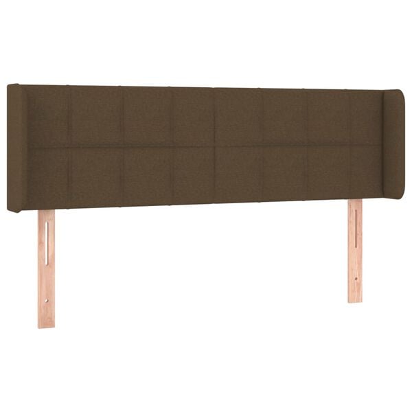 vidaXL Cabeceira de cama c/ abas tecido 147x16x78/88cm castanho-escuro