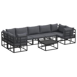 vidaXL Conjunto de Sof&aacute; de Jardim com almofada 8 pcs Preto Alum&iacute;nio