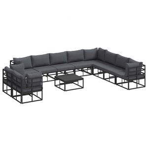 vidaXL Conjunto de Sof&aacute; de Jardim com almofada 11 pcs Preto Alum&iacute;nio