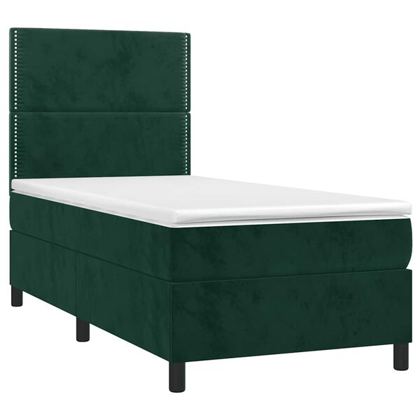 vidaXL Cama box spring c/ colch&atilde;o/LED 100x200 cm veludo verde-escuro