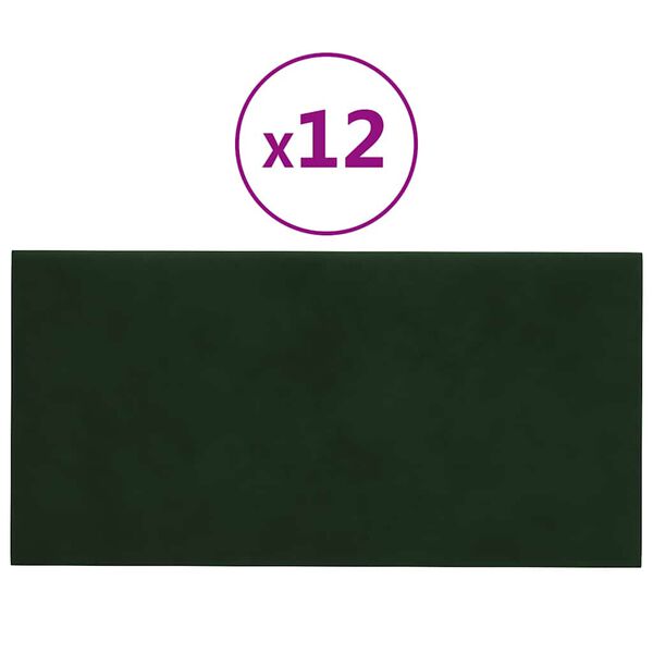 vidaXL Painel de parede 12 pcs 30x15 cm veludo 0,54 m² verde-escuro