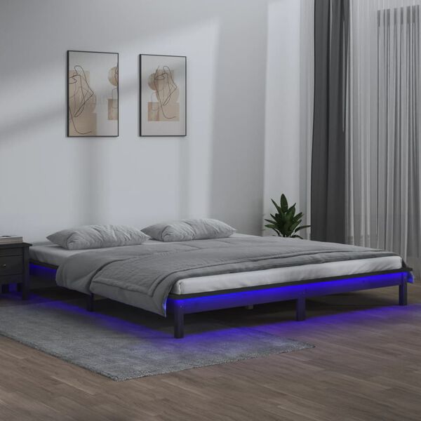 vidaXL Estrutura de cama com LEDs 120x200cm madeira maci&ccedil;a cinzento