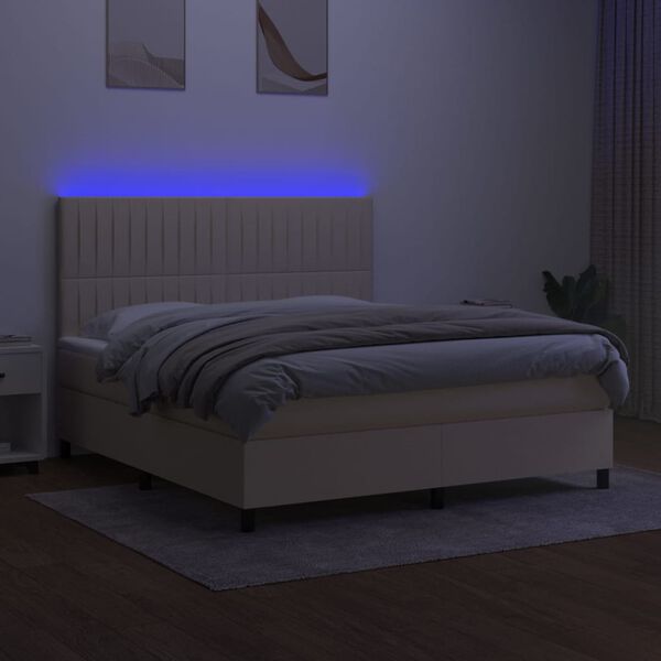vidaXL Cama box spring c/ colch&atilde;o e LED 180x200 cm tecido cor creme