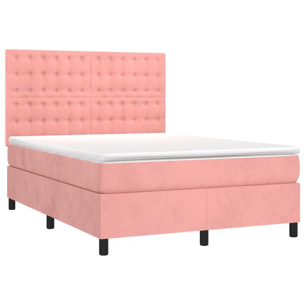 vidaXL Cama com molas/colch&atilde;o 140x200 cm veludo rosa