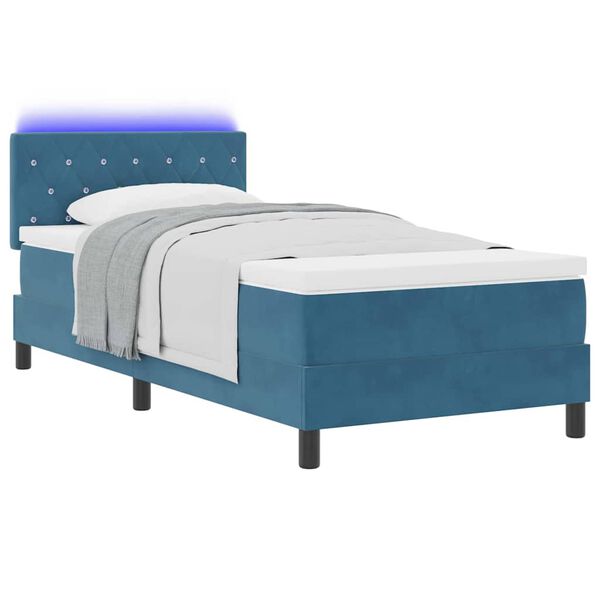 vidaXL Cama Box Spring LED com colch&atilde;o Azul Escuro 90 x 200 cm Veludo