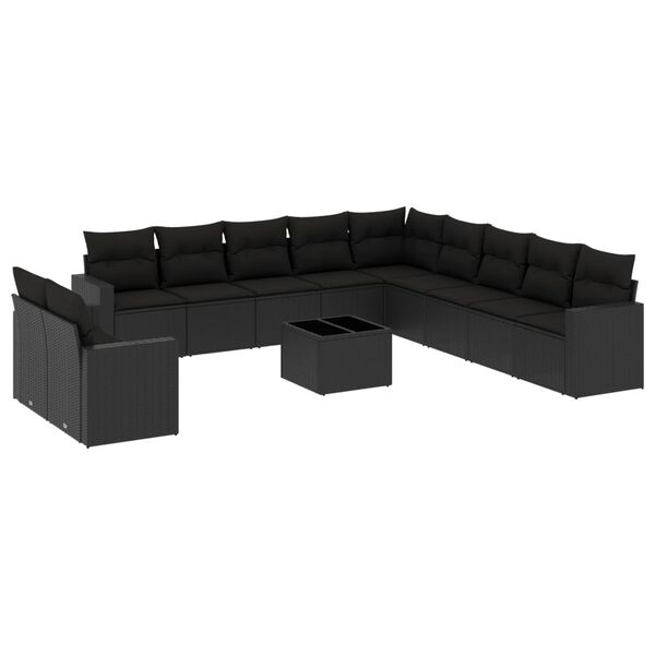 vidaXL 12 pcs conjunto de sof&aacute;s de jardim c/ almofad&otilde;es vime PE preto