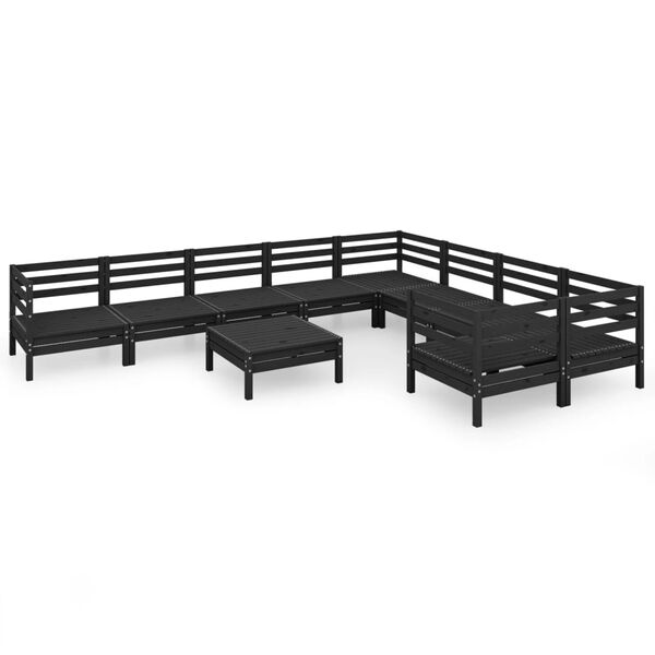 vidaXL 10 pcs conjunto lounge de jardim pinho maci&ccedil;o preto