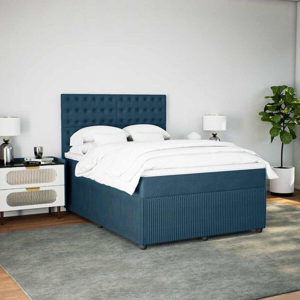 vidaXL Cama com molas/colch&atilde;o 140x190 cm veludo azul-escuro
