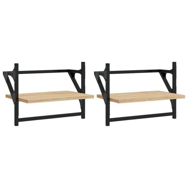 vidaXL Prateleiras de parede c/ barras 2pcs 40x25x30cm carvalho sonoma