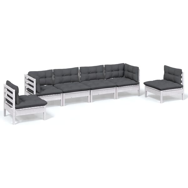 vidaXL 6 pcs conjunto lounge de jardim c/ almofadões pinho maciço