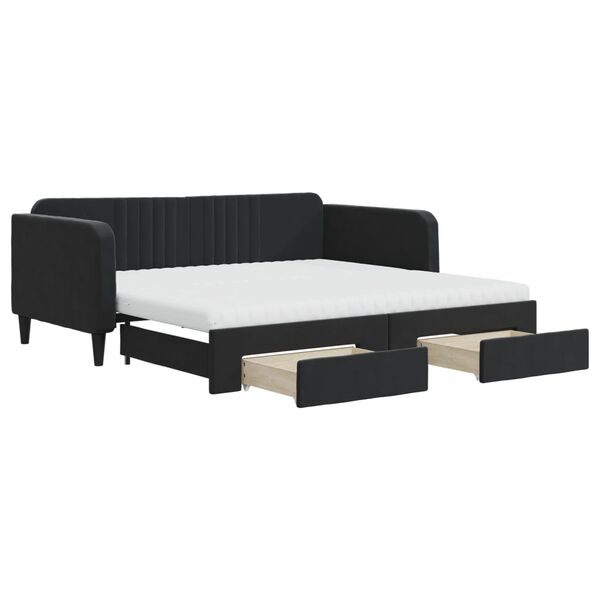 vidaXL Sof&aacute;-cama com gavet&atilde;o e gavetas 90x190 cm veludo preto