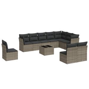 vidaXL 11 pcs conjunto sof&aacute;s de jardim c/ almofad&otilde;es vime PE cinzento