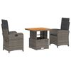 vidaXL 3 pcs conjunto de jantar p/ jardim c/ almofad&otilde;es vime PE cinza