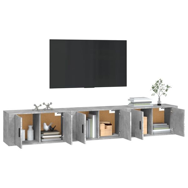 vidaXL M&oacute;veis de TV de parede 3 pcs 80x34,5x40 cm cinzento cimento