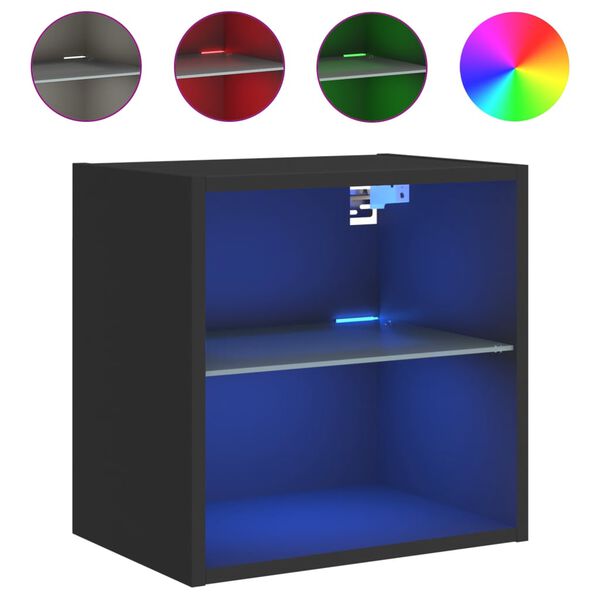 vidaXL Mesa de cabeceira de parede com luzes LED preto