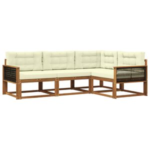 vidaXL Conjunto de Sof&aacute;s para Exterior 4 unid. Natural e Creme