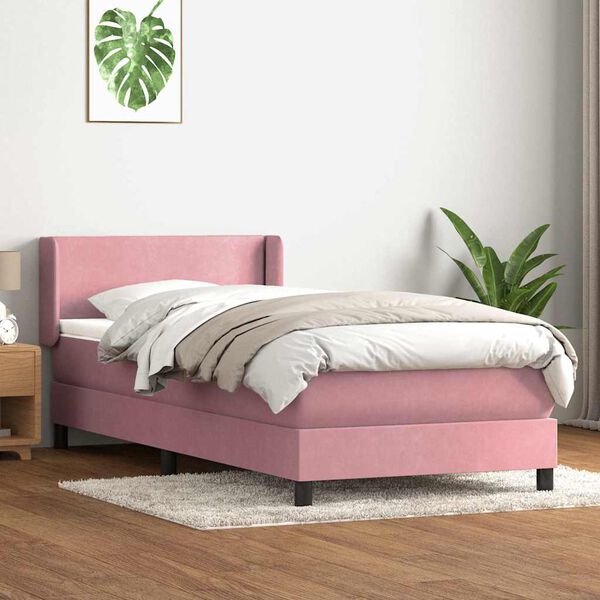 vidaXL Cama com molas/colch&atilde;o rosa 90x210 cm veludo