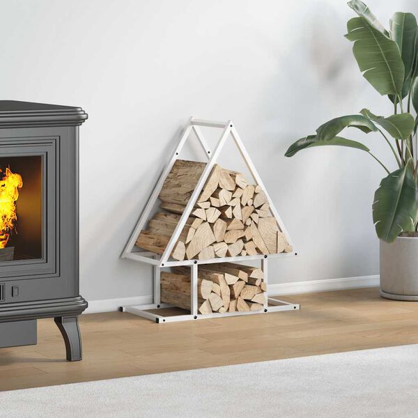 vidaXL Suporte para lenha 50x25x60 cm aço laminado a frio branco