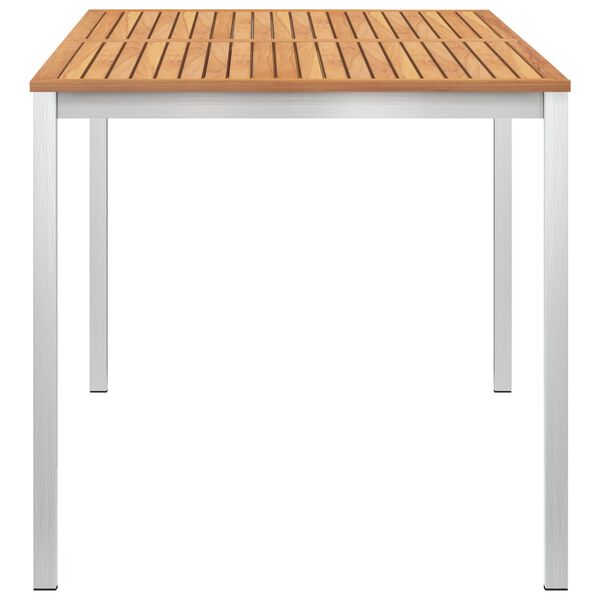 vidaXL Mesa de jantar jardim 140x80x75 cm teca maci&ccedil;a e a&ccedil;o inoxid&aacute;vel