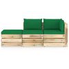 vidaXL 3 pcs conj. lounge jardim c/ almofad&otilde;es madeira impreg. verde