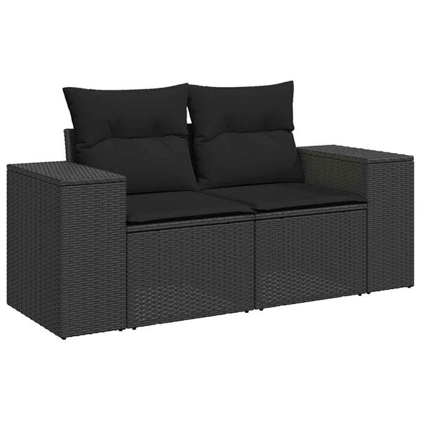 vidaXL 8 pcs conjunto sof&aacute;s de jardim com almofad&otilde;es vime PE preto