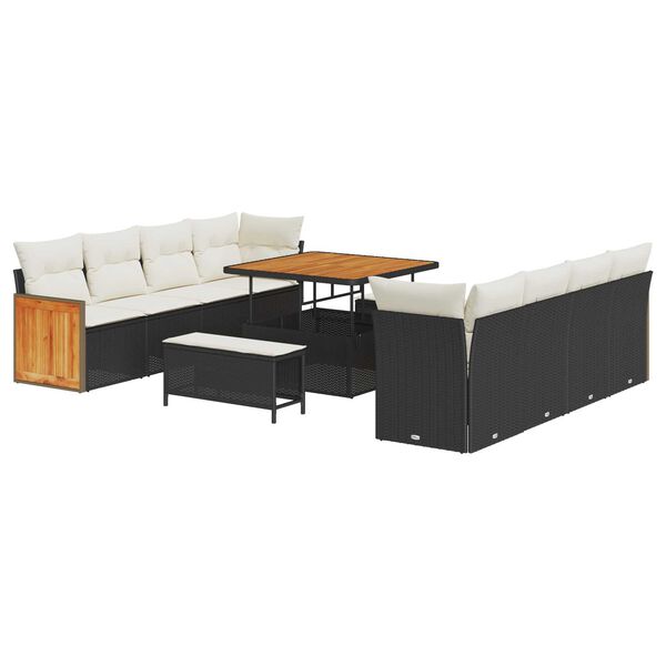 vidaXL Conjunto de Sof&aacute; de Jardim com almofada 11 pcs Preto e Creme