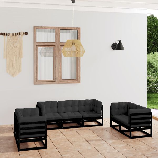 vidaXL 7 pcs conjunto lounge de jardim c/ almofadões pinho maciço