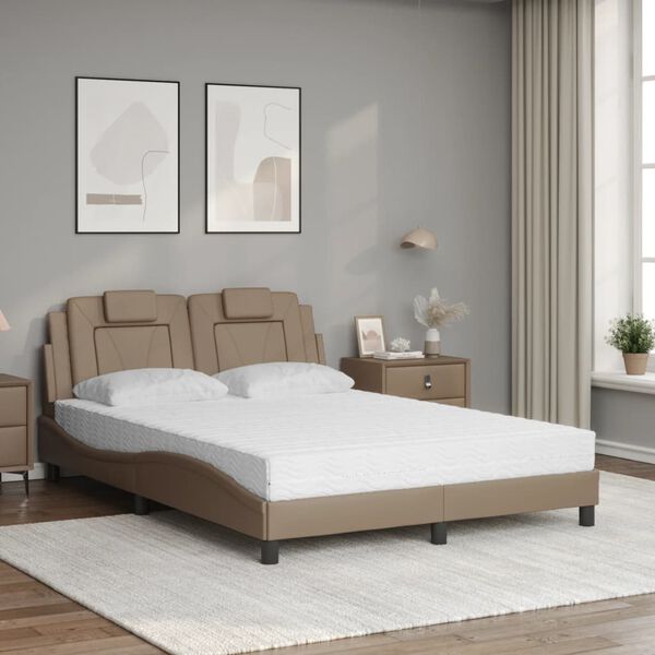 vidaXL Cama Viana com colch&atilde;o 120x200 cm couro artificial cappuccino