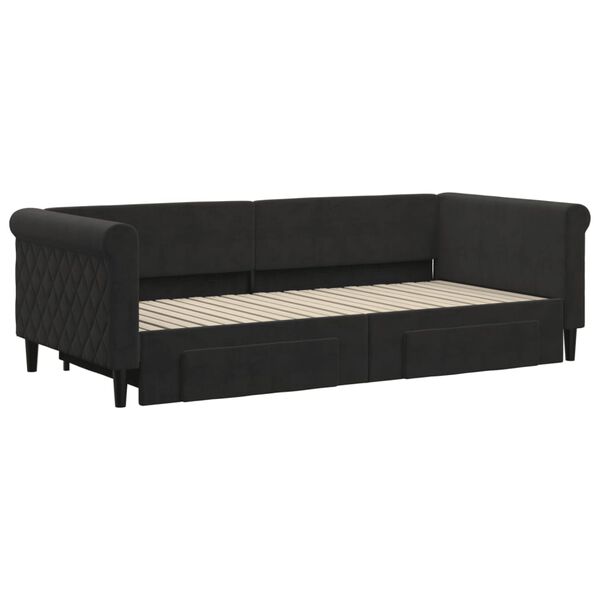vidaXL Sof&aacute;-cama com gavet&atilde;o e gavetas 90x200 cm veludo preto