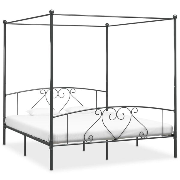 vidaXL Estrutura de cama com dossel 180x200 cm metal cinzento